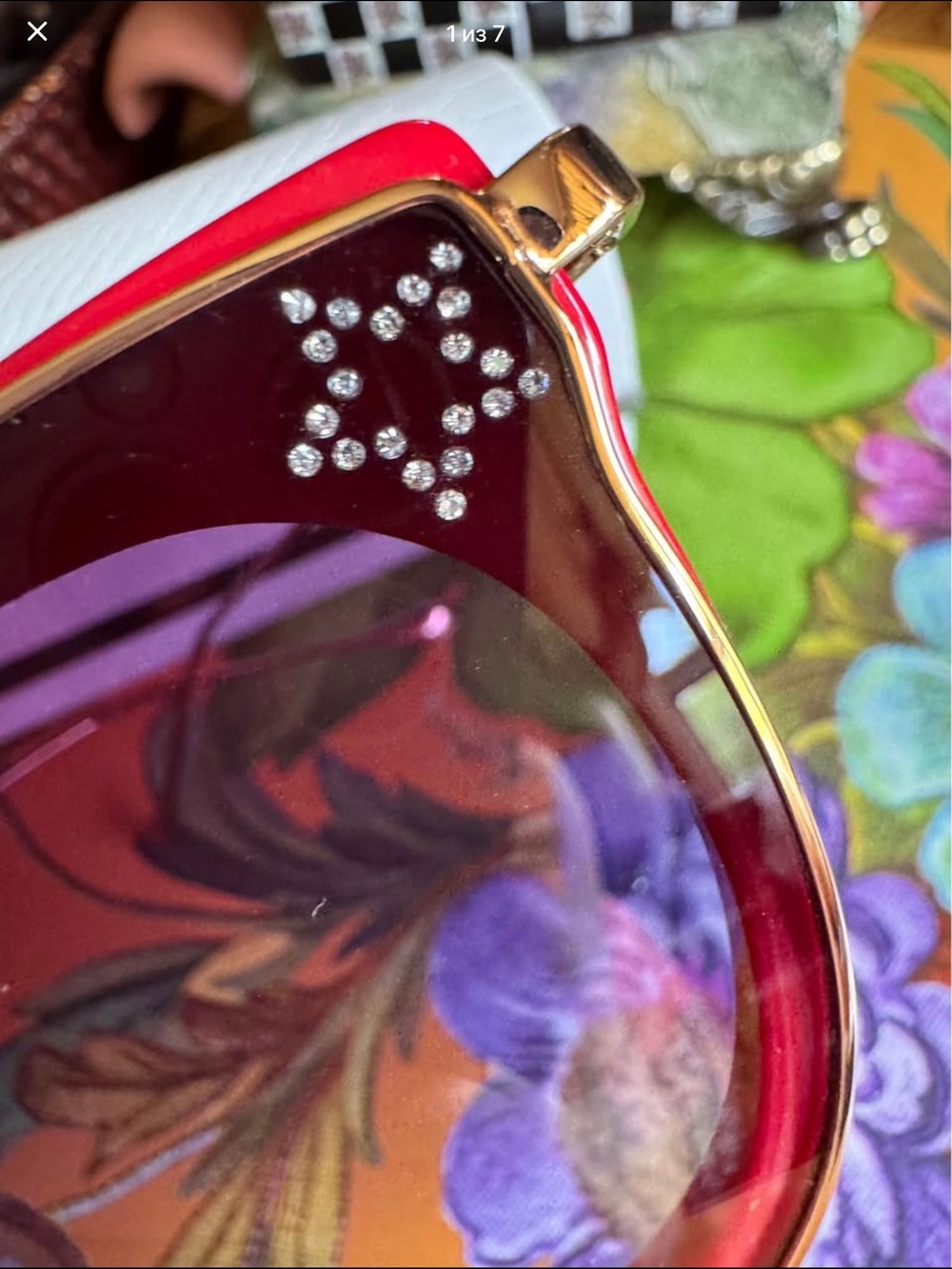 Jimmy Choo Red and Gold Rhinestone Women's Sunglasses